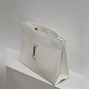 Yves Saint Laurent White Leather Makeup Bag